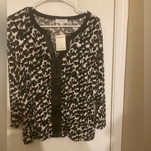 Calvin Klein Black faux leather trim blouse